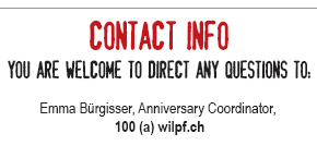 Contact Info, You are welcome to direct any questions to Emma Bürgisser, Anniversary Coordinator, at 100 (a) wilpf.ch